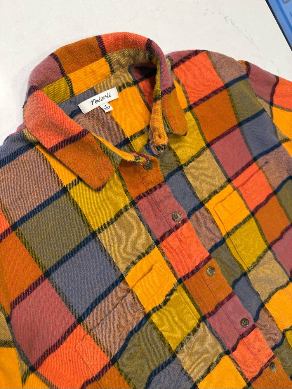 Madewell Plaid Button-Down Flannel Shirt - Orange, Yellow, Blue, Navy
